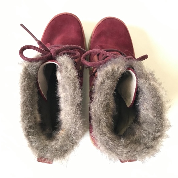 Sorel Explorer Joan Waterproof Boots Womens 8.5 Red Maroon Suede Faux Fur Snow - Picture 10 of 12